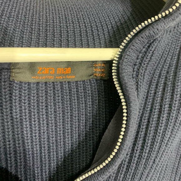 ZARA Man Textured Half Zip Pullover in Navy - Picture 7 of 9